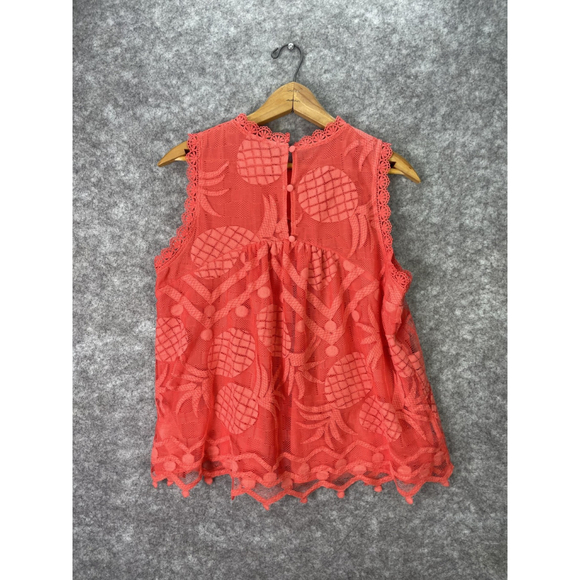 Maeve Anthropologie Blouse Womens 12 Coral Lace Crochet Pineapple Tank Top - Picture 9 of 14